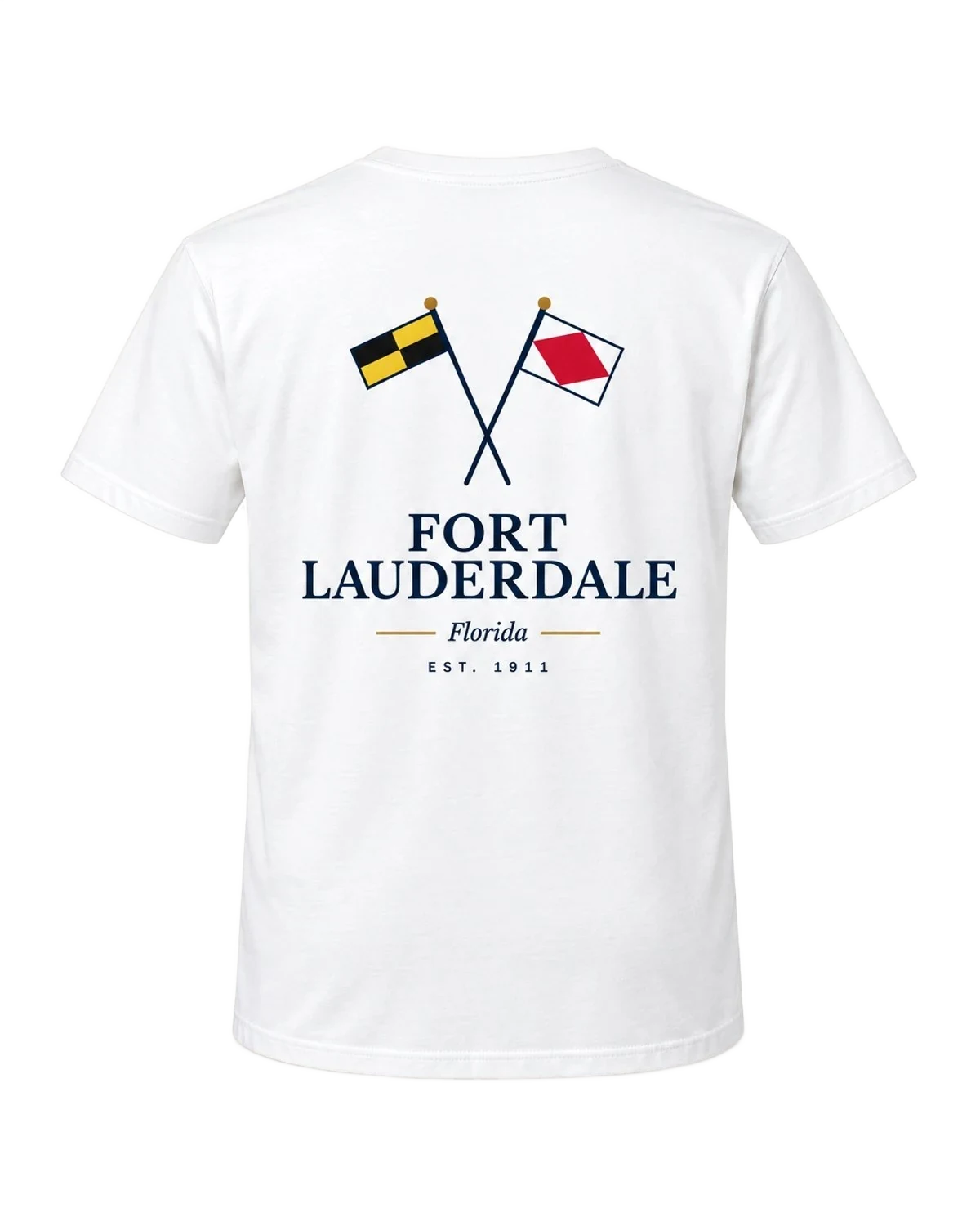 White Signal Flags Tee, back print with crossed nautical flags and Fort Lauderdale lettering