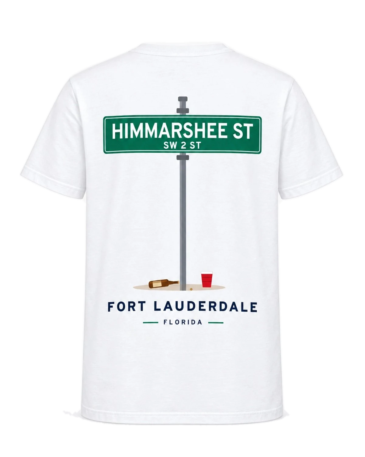 White Himmarshee St Tee, back print with a green Himmarshee Street sign and Fort Lauderdale lettering